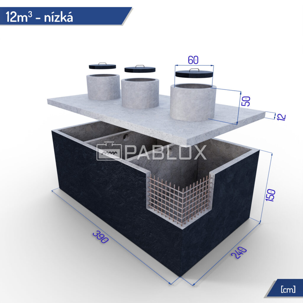 Tříkomorová betonová jímka 12 m³ - nízká