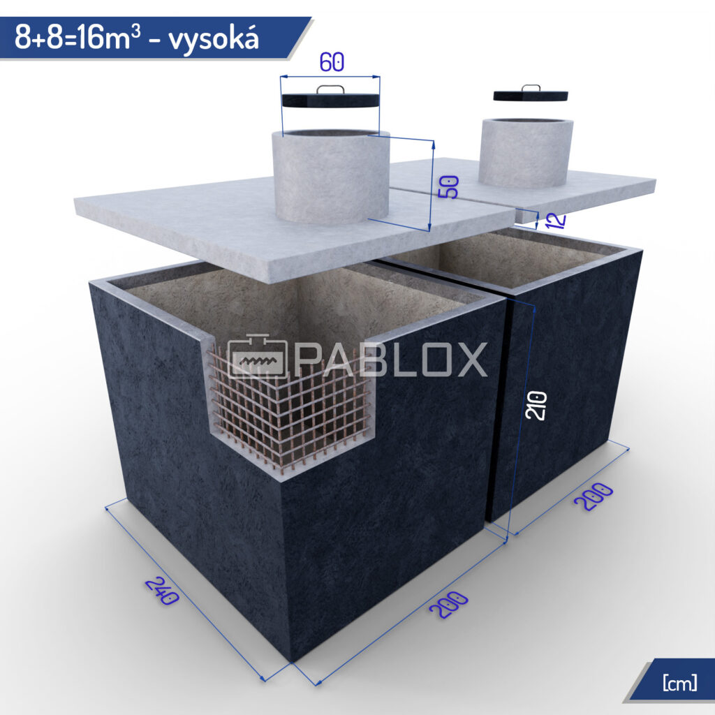 Vícekomorová betonová jímka spojená 16 m³ - vysoká