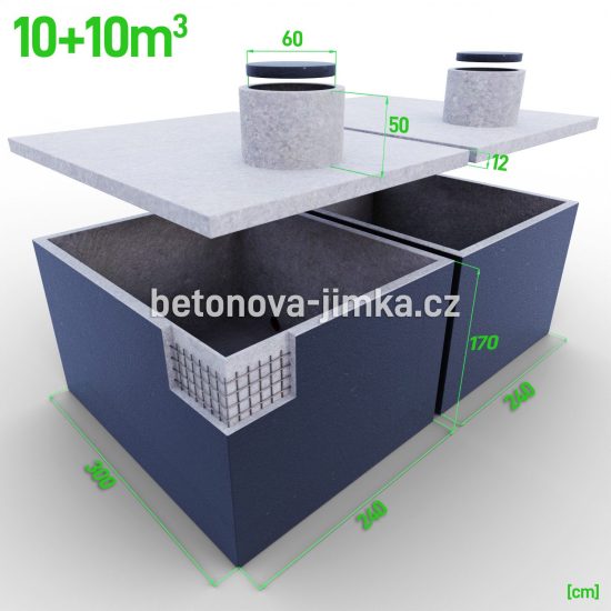 Jímka spojená vedle sebe 10+10m3 - vysoká